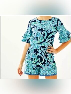 Lilly Pulitzer Lula Romper High Tide Navy SCUBA Doo It’s For Shore Size Medium